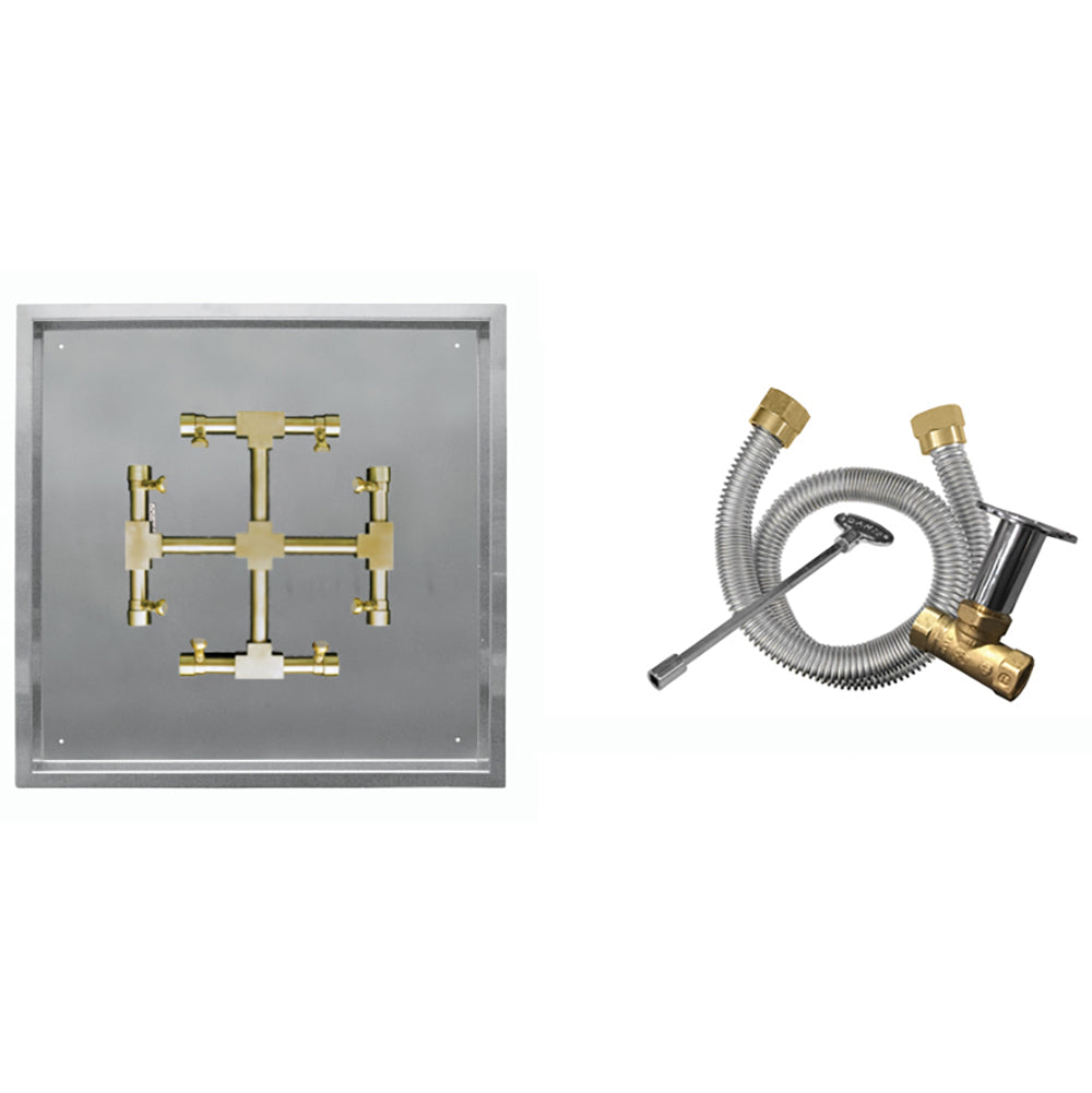 Firegear FPB-SPSSF-MT Match Light Ignition Gas Fire Pit Burner Kit with Square Drop-In Pan & Brass Burning Snowflake