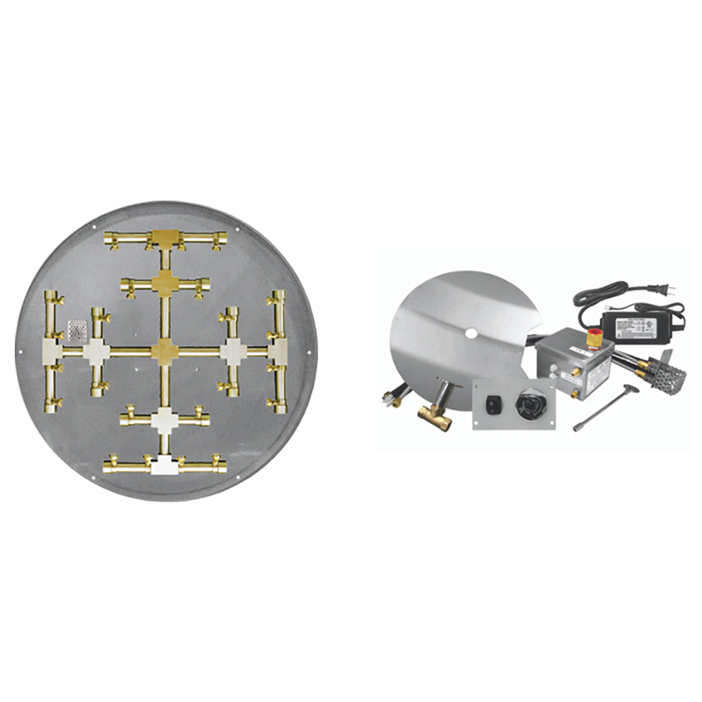 Firegear FPB-DPSSF-AWS Electronic Ignition Gas Fire Pit Burner Kit with Round Flat Pan & Brass Burning Snowflake