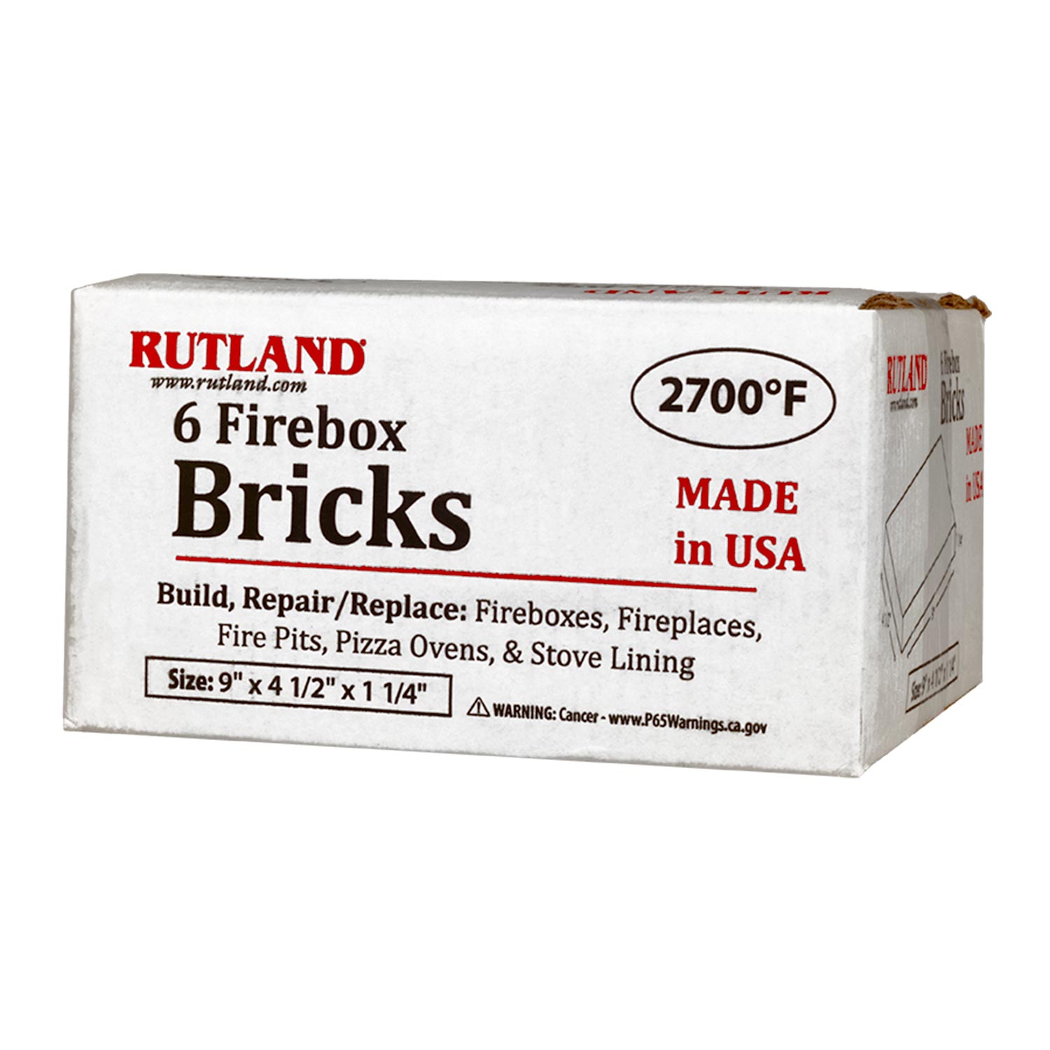 Rutland Fire Brick, 4.5 x 9 x 1.25-Inch, 6-Pieces