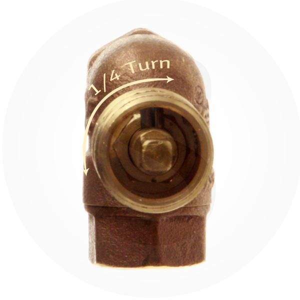 Angled gas shut off valve kit showing '1/4 Turn' control ring