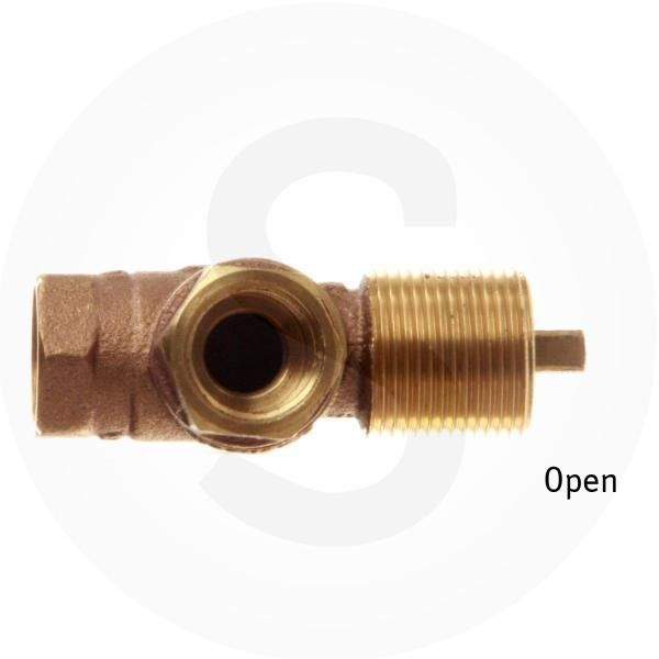 Angled gas shut off valve kit in open position with brass-colored body
