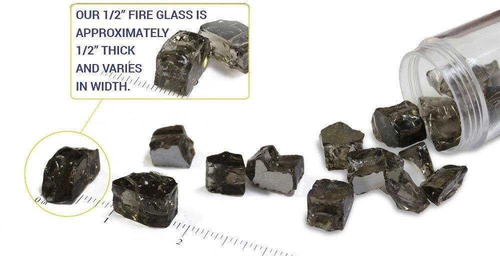 Assorted dark blue glass fire pit chunks with size reference