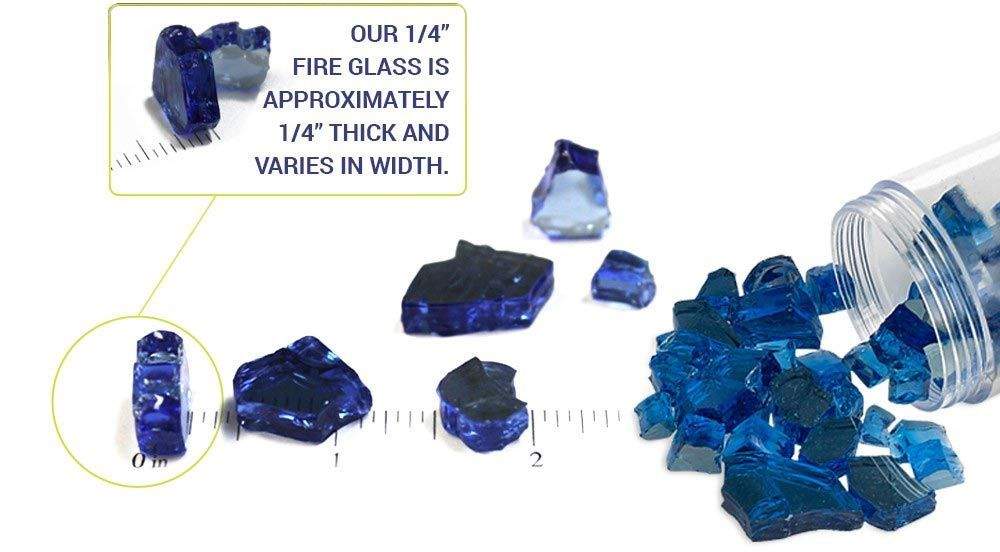 Blue reflective fire glass shards, assorted small glass pieces