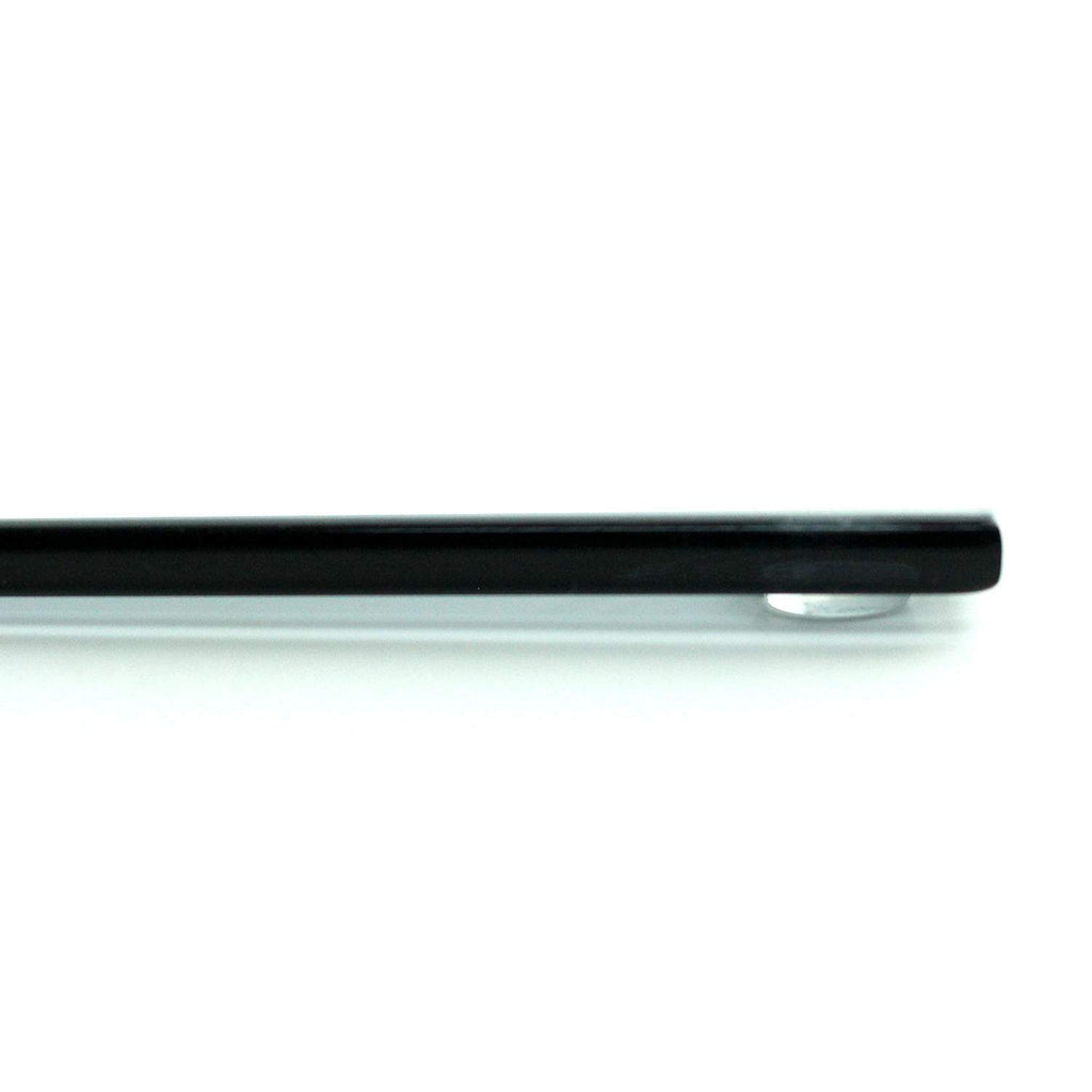 Rectangular glass burner cover side profile with gray metal edging