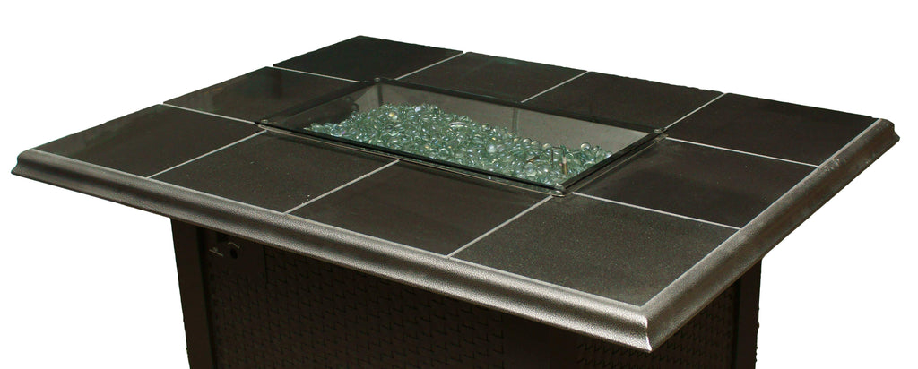 Rectangular gray glass burner cover with dark metal frame and clear center glass panel