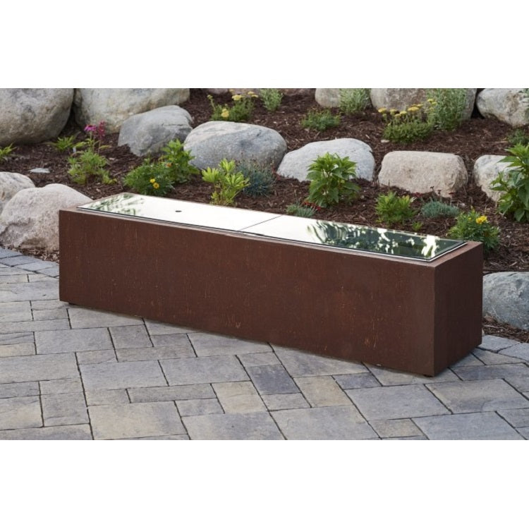 Rectangular burner cover with clear glass panel in brown base