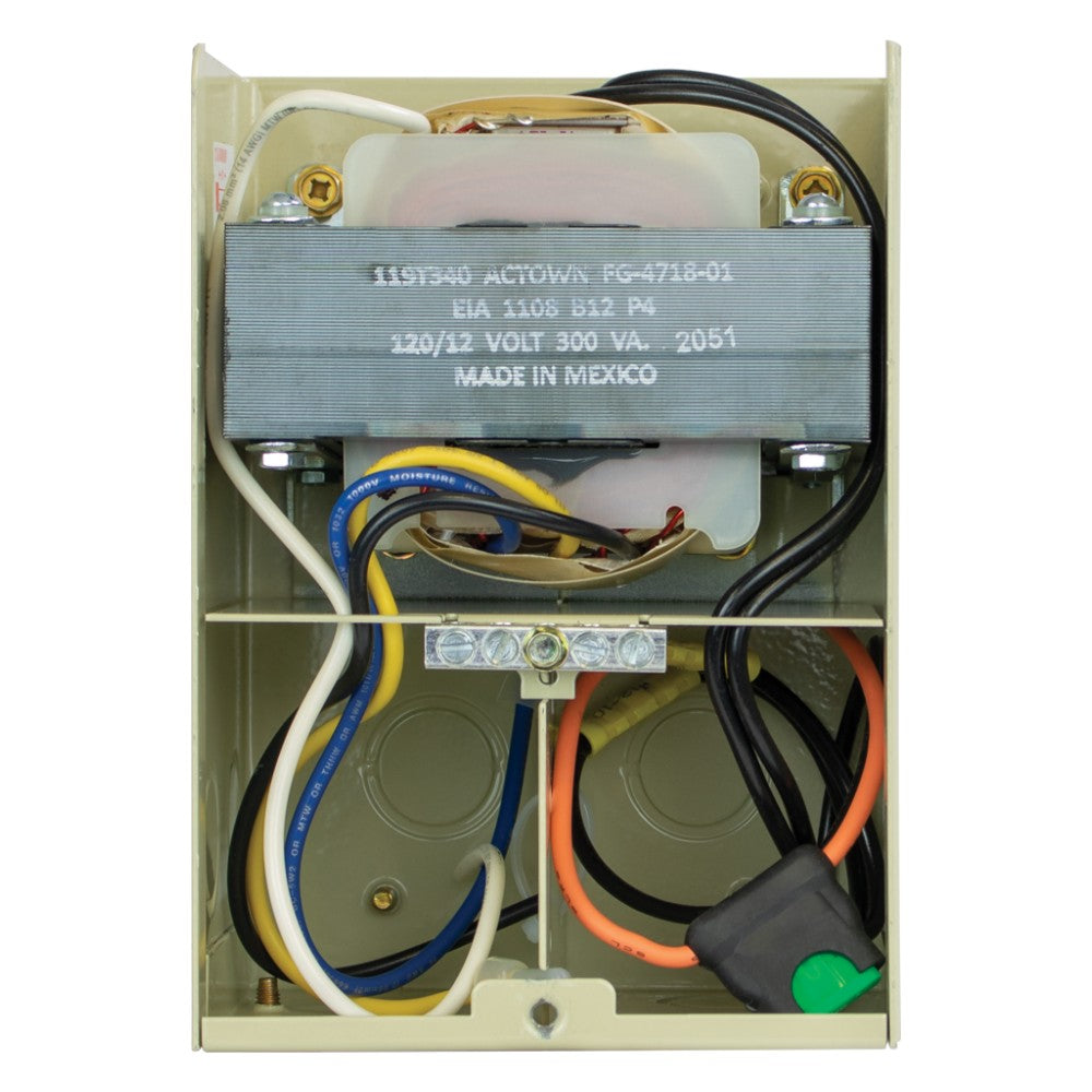 12V transformer with wiring harness and terminal block in plastic enclosure