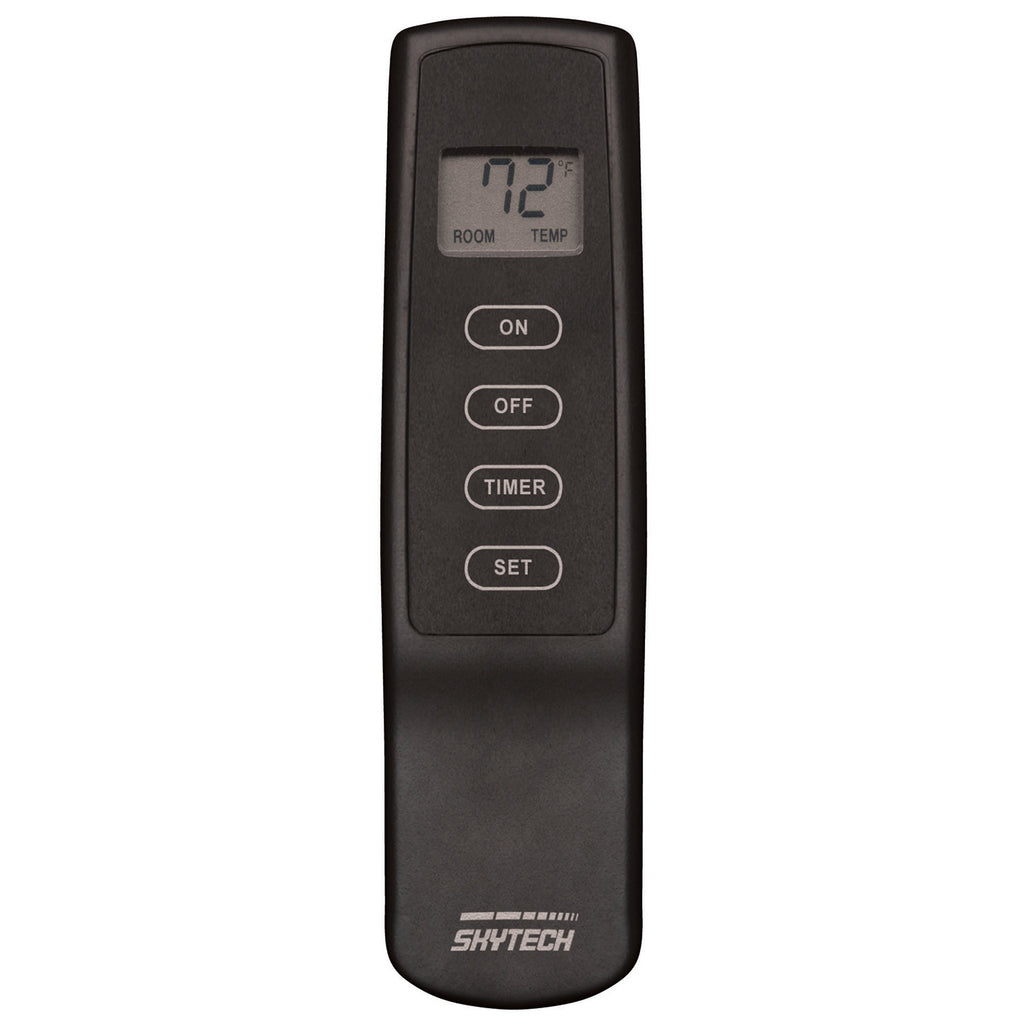 Black remote transmitter with LCD and ON/OFF/TIMER/SET buttons