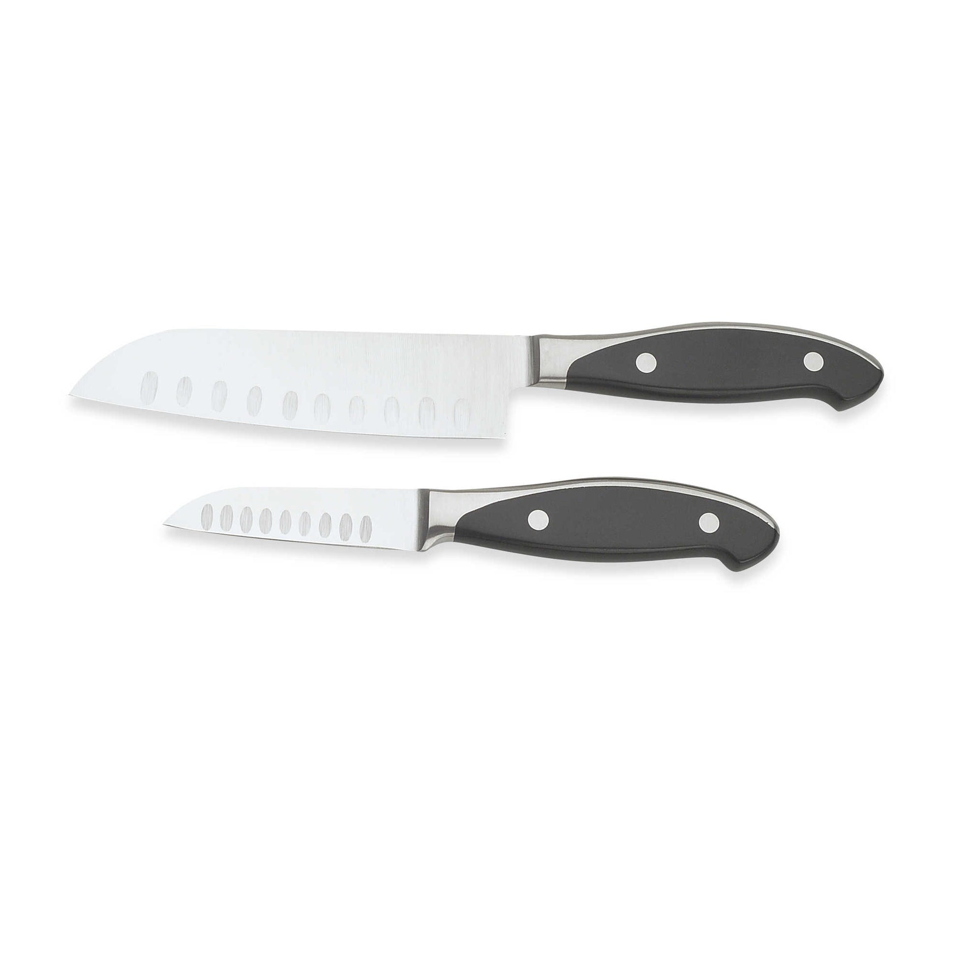 2-piece Asian knife set with silver blades and black handles
