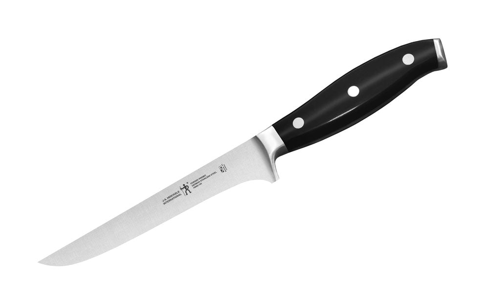 Forged 5.5-inch boning knife with black handle and stainless steel blade