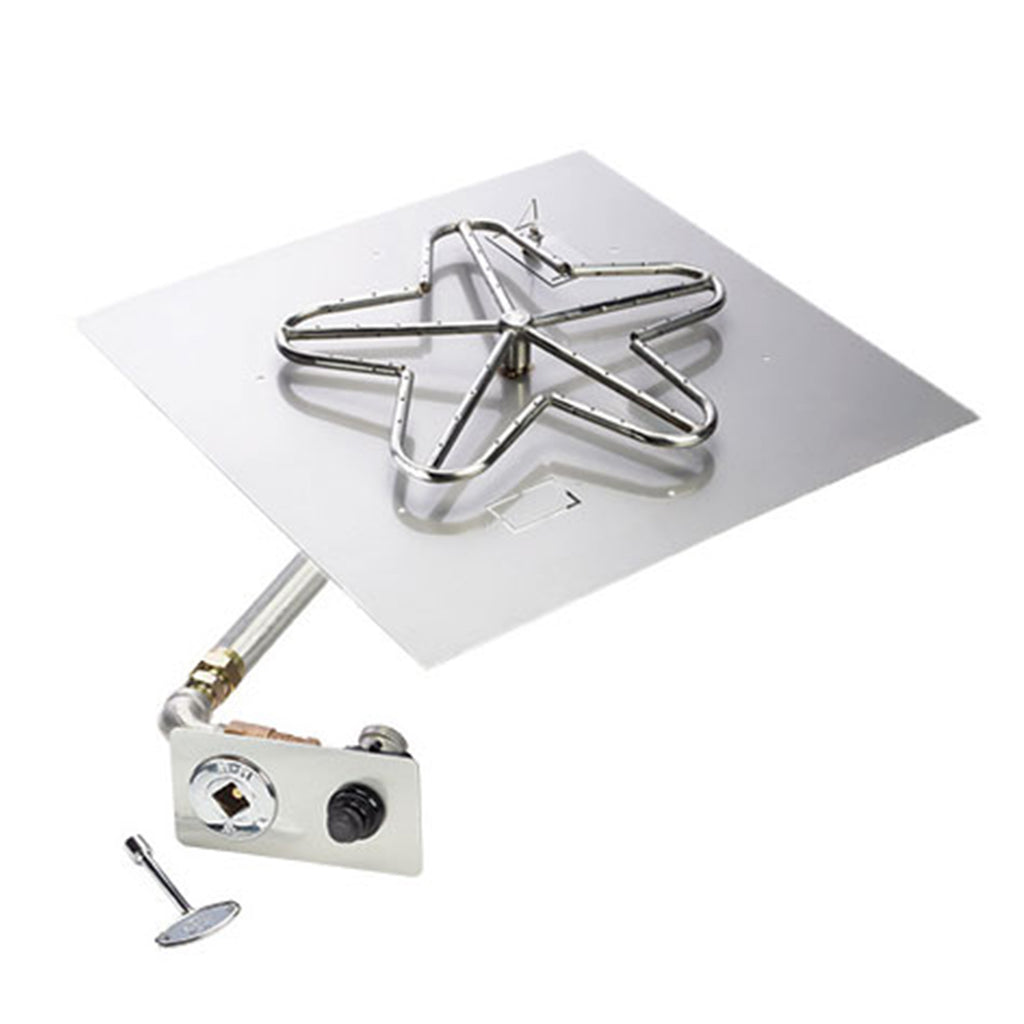 Natural gas fire pit spark ignition kit with penta-shaped burner head and control valve