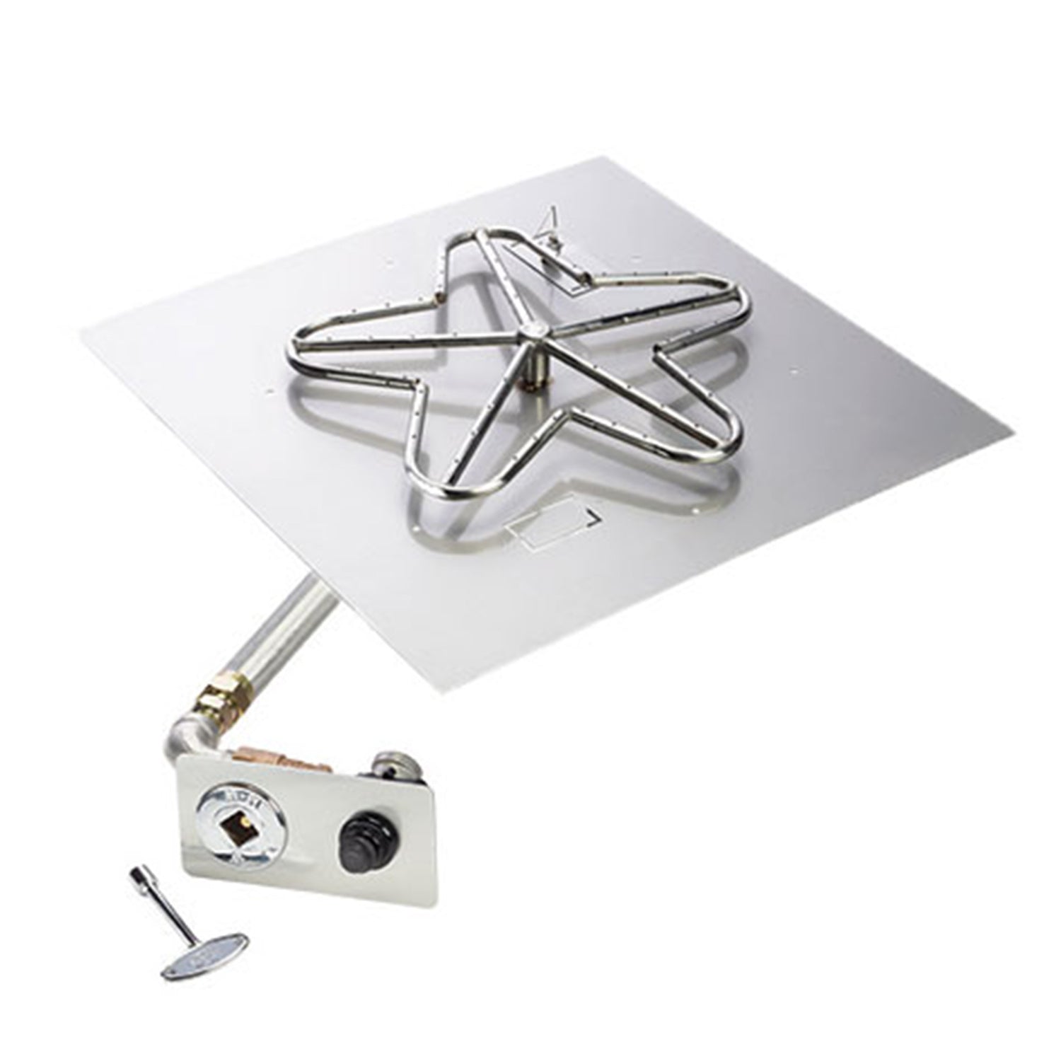 Natural gas fire pit spark ignition kit with penta-shaped burner head and control valve