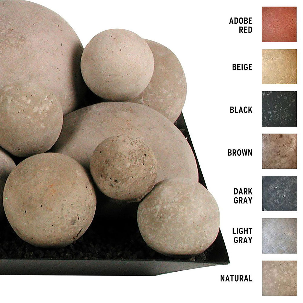 Smooth fire balls set, assorted stone-like sphere colors for a linear burner