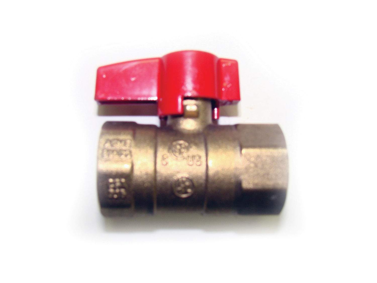 3/4-inch manual ball valve with red lever handle on brass body