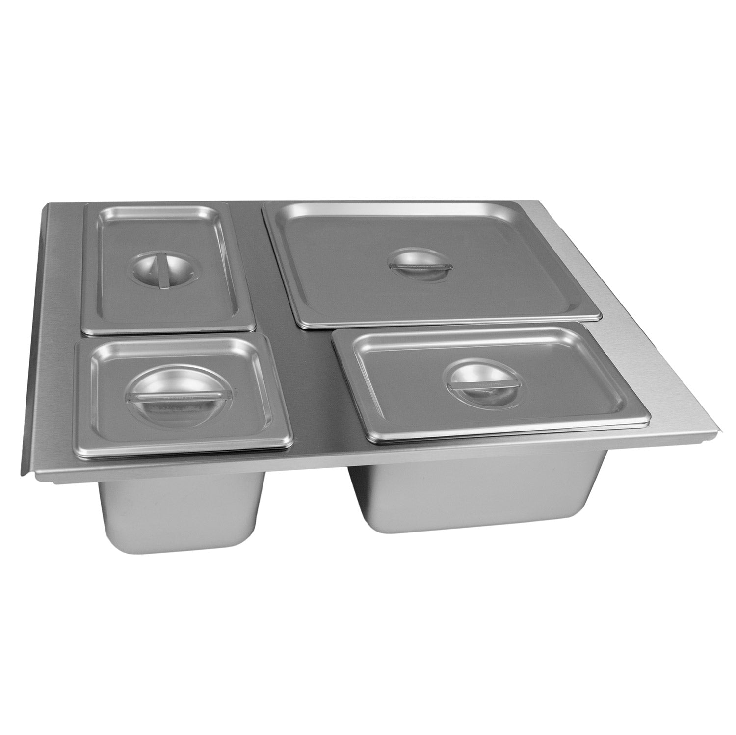 Fire Magic buffet warming accessory with four stainless compartments and vented lids