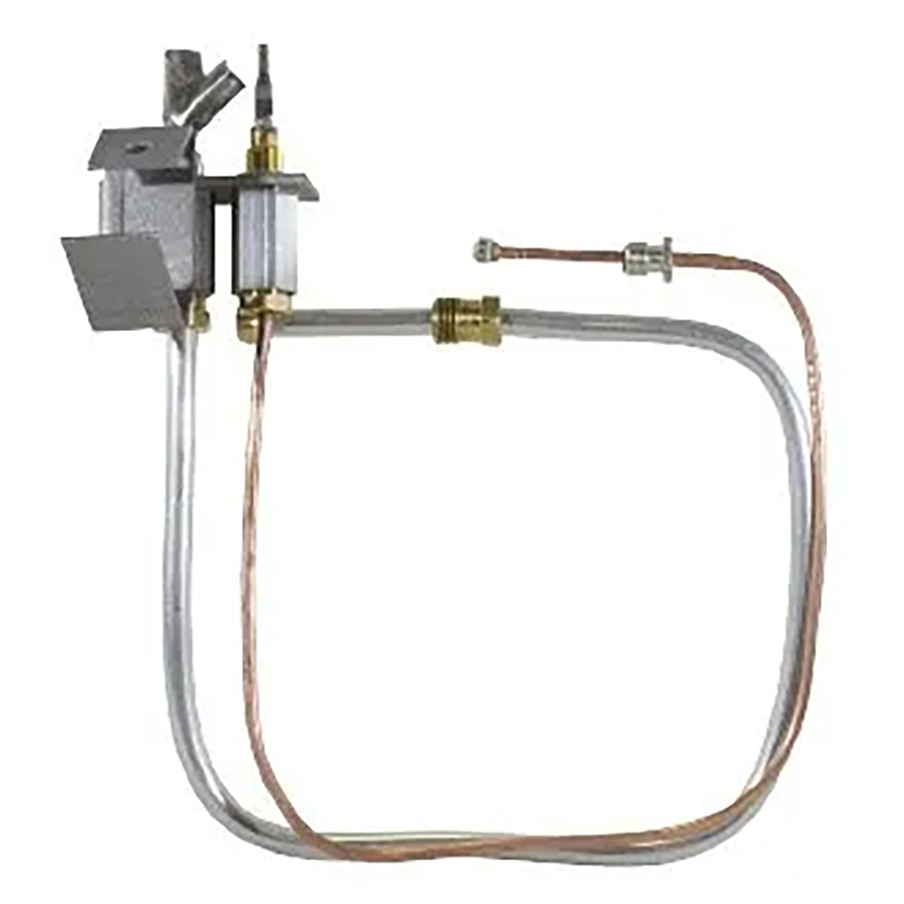 Gas pilot assembly with metal mounting bracket, brass fittings, and copper tubing