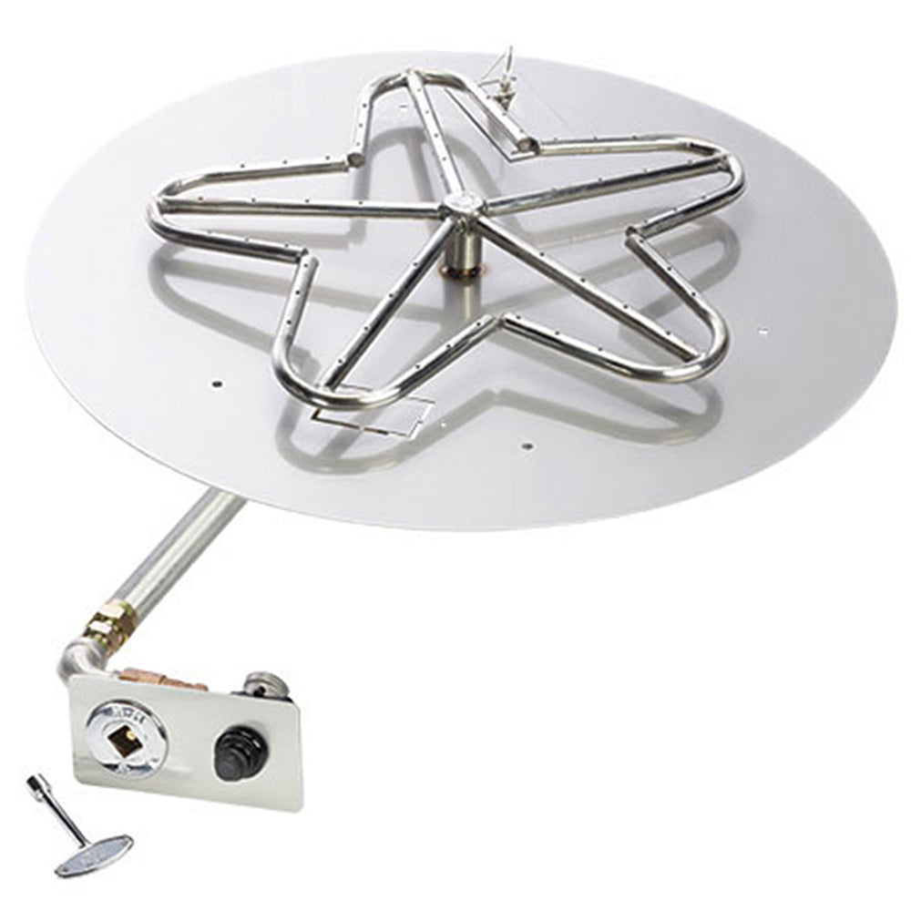 HPC Fire Unassembled Penta FPK Push Button Spark Ignition Natural Gas Fire Pit Kit with Round Flat Pan and Torpedo Burner