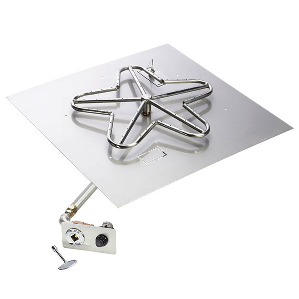 HPC Fire Unassembled Penta FPK Push Button Spark Ignition Natural Gas Fire Pit Kit with Square Flat Pan and Torpedo Burner