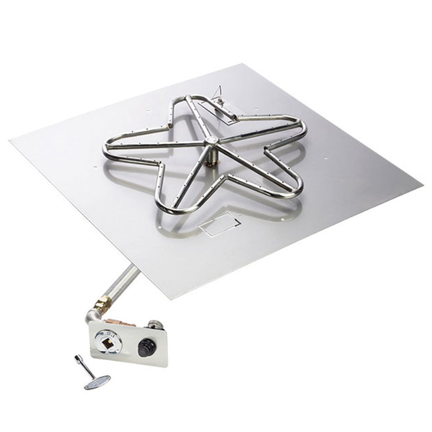 HPC Fire Unassembled Penta FPK Push Button Spark Ignition Natural Gas Fire Pit Kit with Square Flat Pan and Torpedo Burner