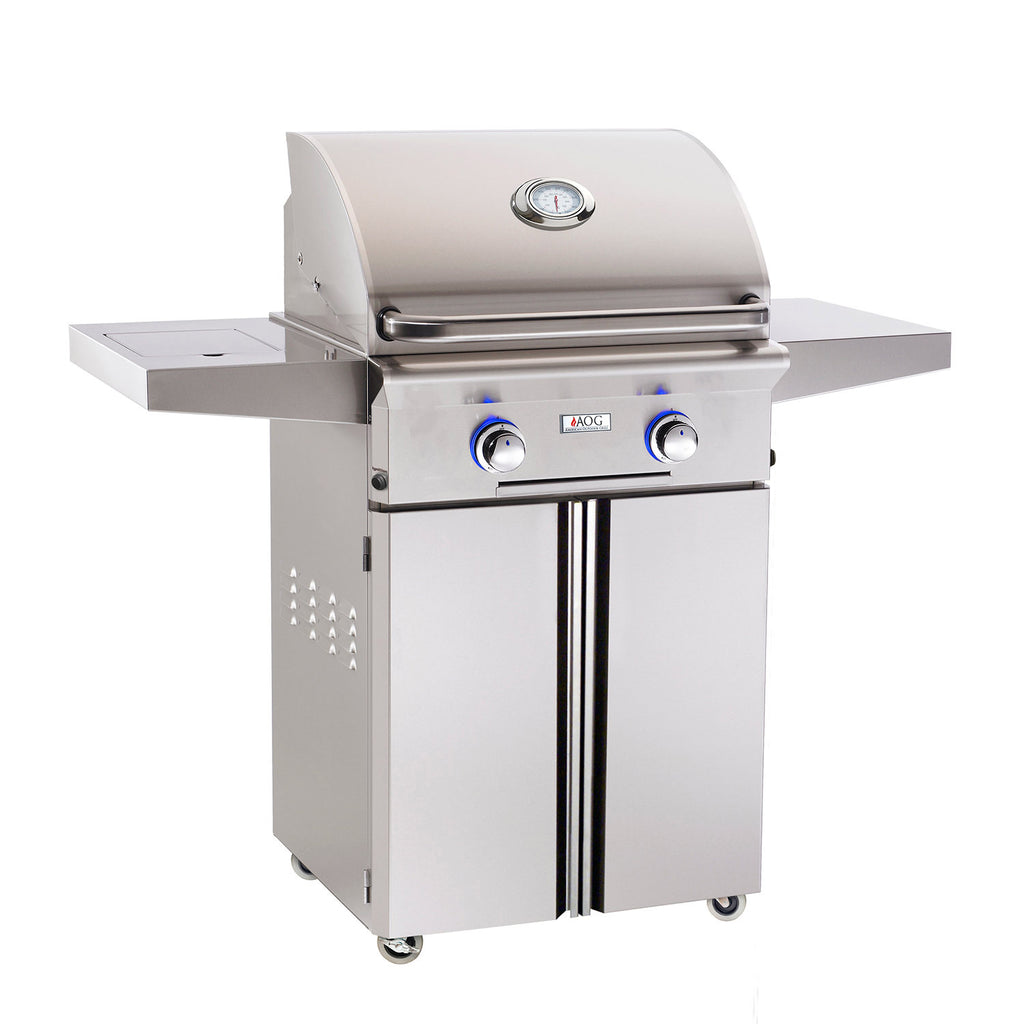 24 in gas grill on cart, stainless steel with front control knobs