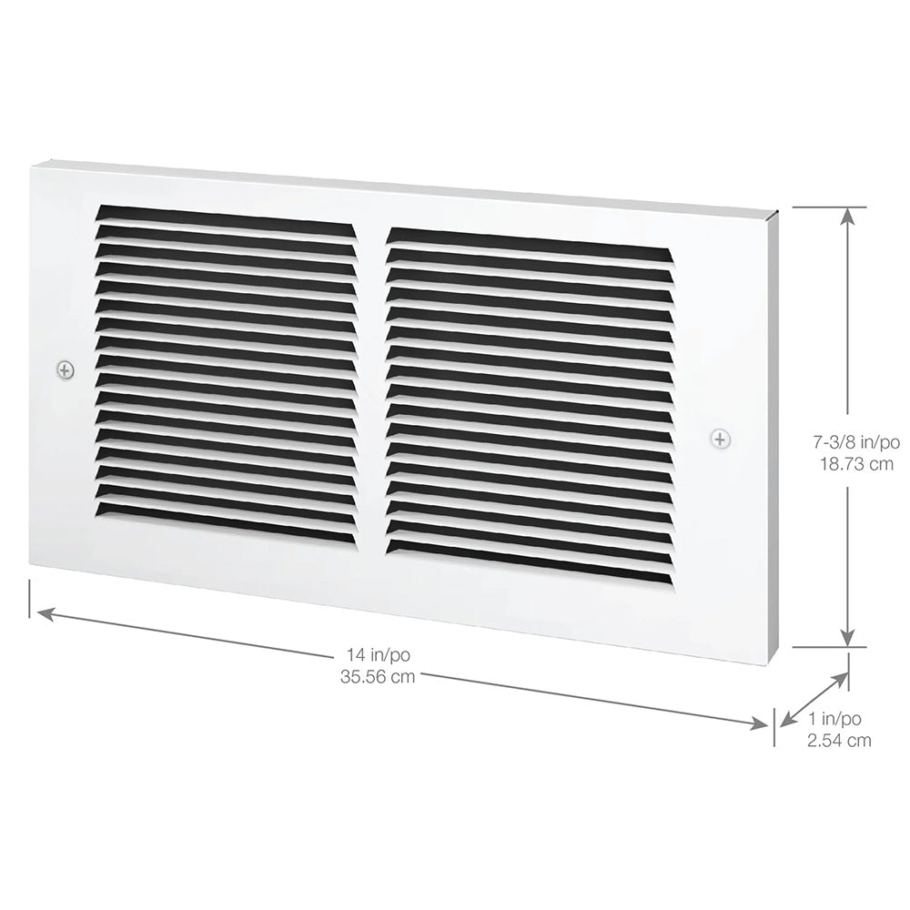 White rectangular air intake grille with two black louvered vent openings