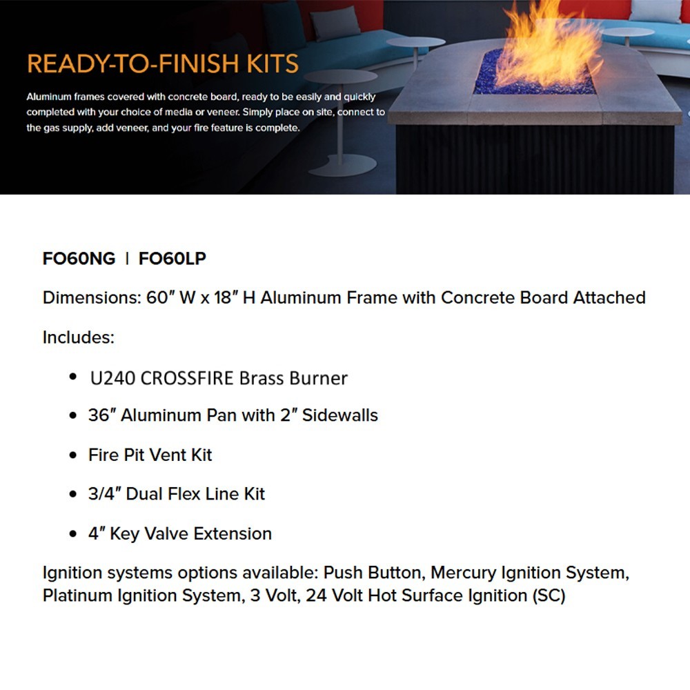 Ready-to-finish fire pit kit overview graphic with parts list and installation notes
