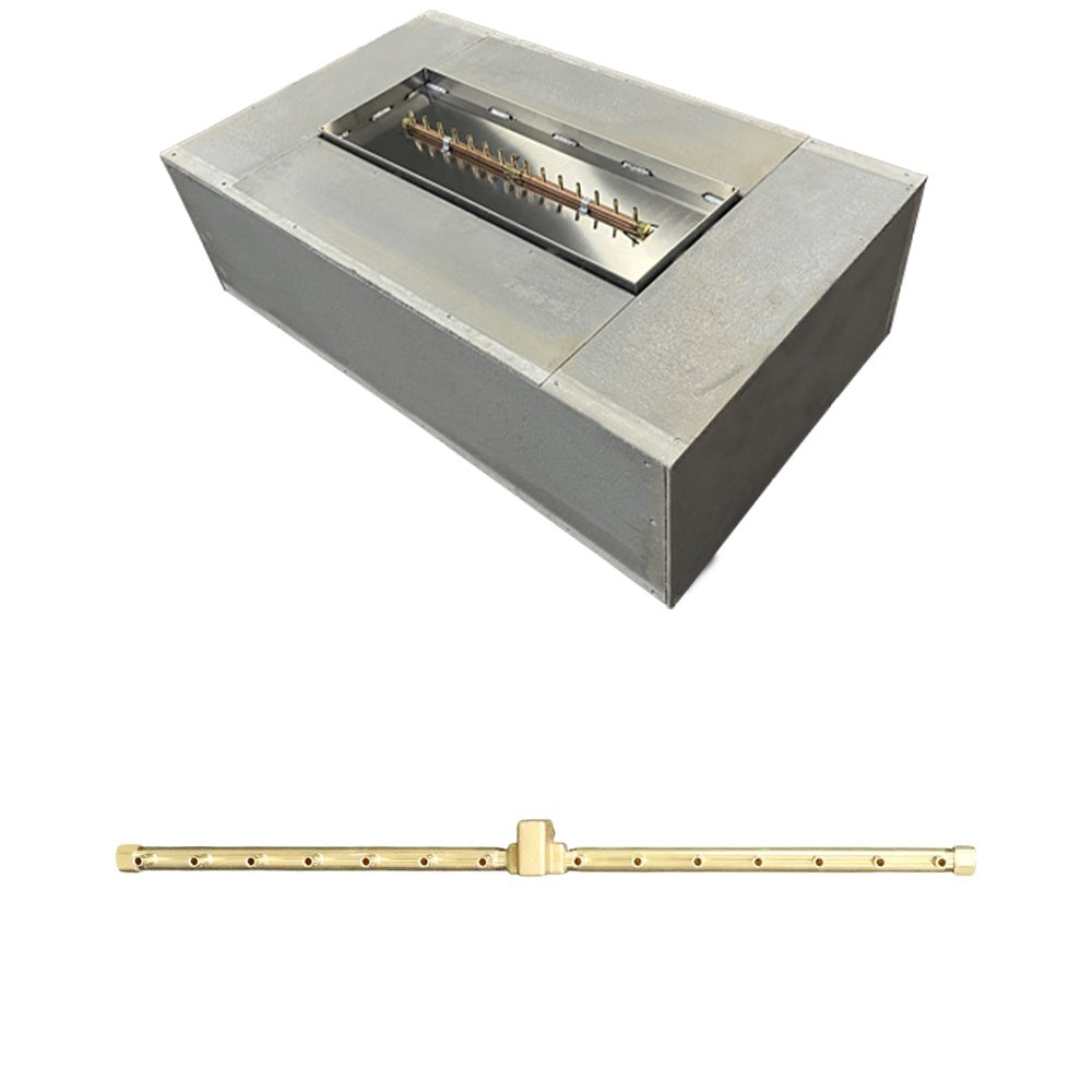 Rectangle fire pit enclosure pan with built-in burner tray, dark gray steel