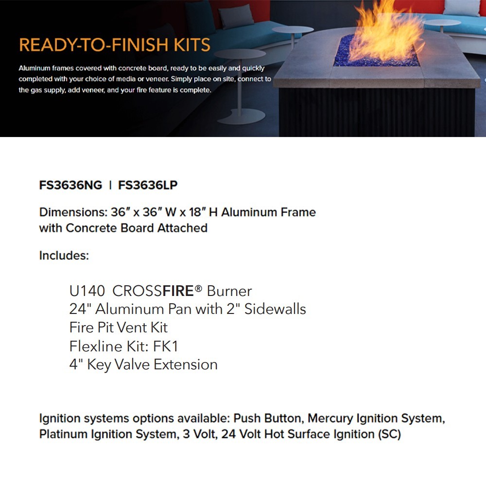 Ready-to-finish square fire pit enclosure kit layout with included burner components list