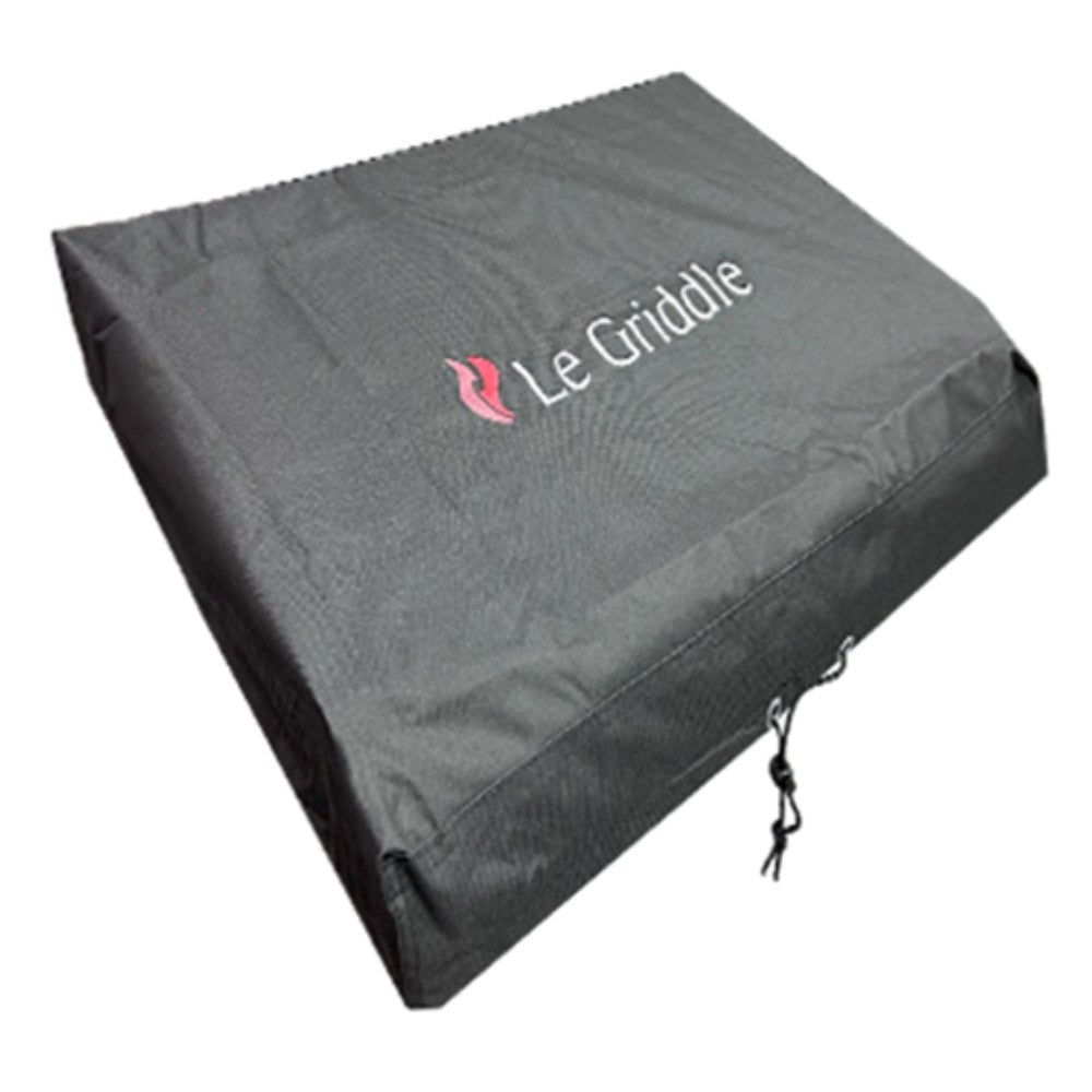Dark vinyl griddle cover with Le Griddle logo and drawstring tie