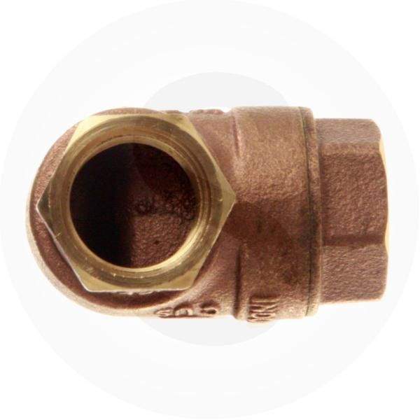 Angled gas shut-off valve with brown body and brass threaded port connection