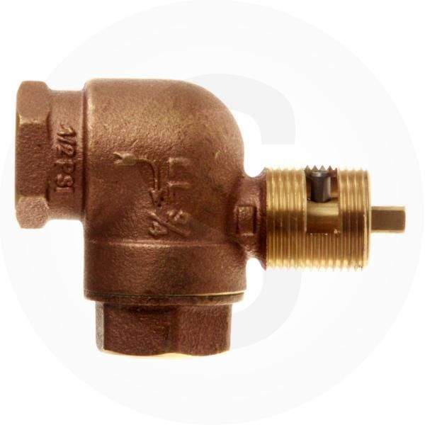 Angled gas shut-off valve with brown body and brass male threaded connection