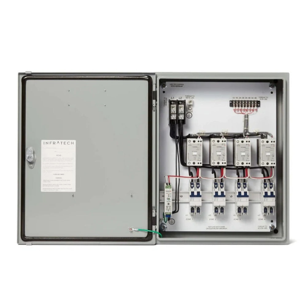 Infratech home management relay panel, open enclosure with mounted relays