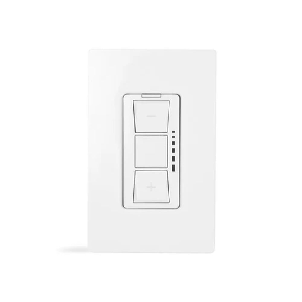 White wall control switch with three button panels and LED indicator bar