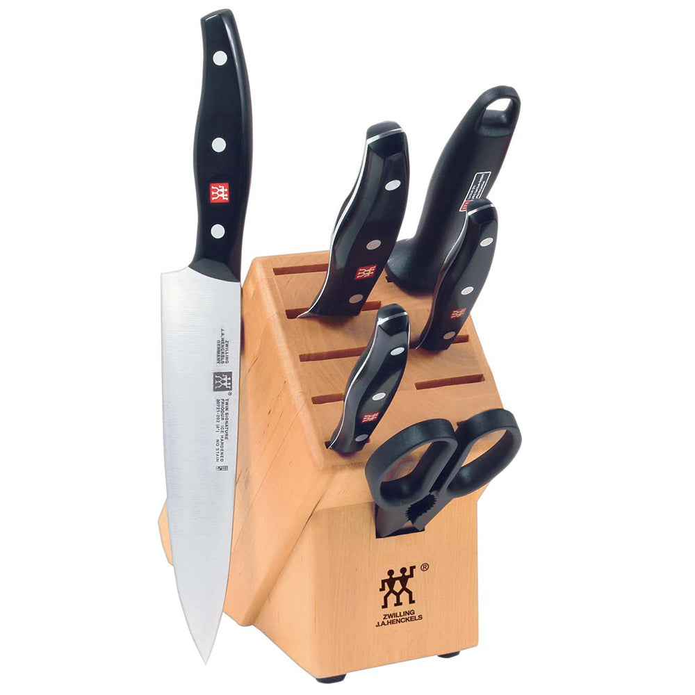 Zwilling Twin Signature 7-piece knife block set with wooden block and dark handles