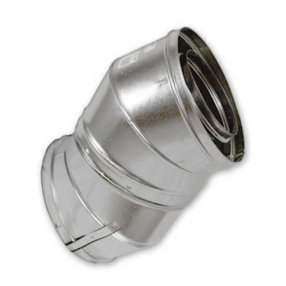 30-degree offset duct return elbow, silver metal, angled cylindrical fitting