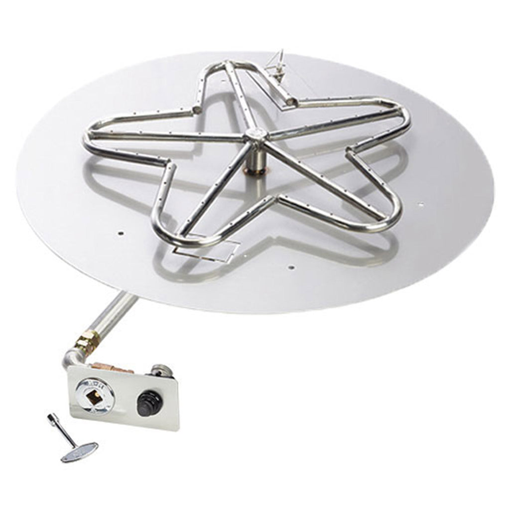 Natural gas fire pit burner kit with stainless pentagon ring burner on pan