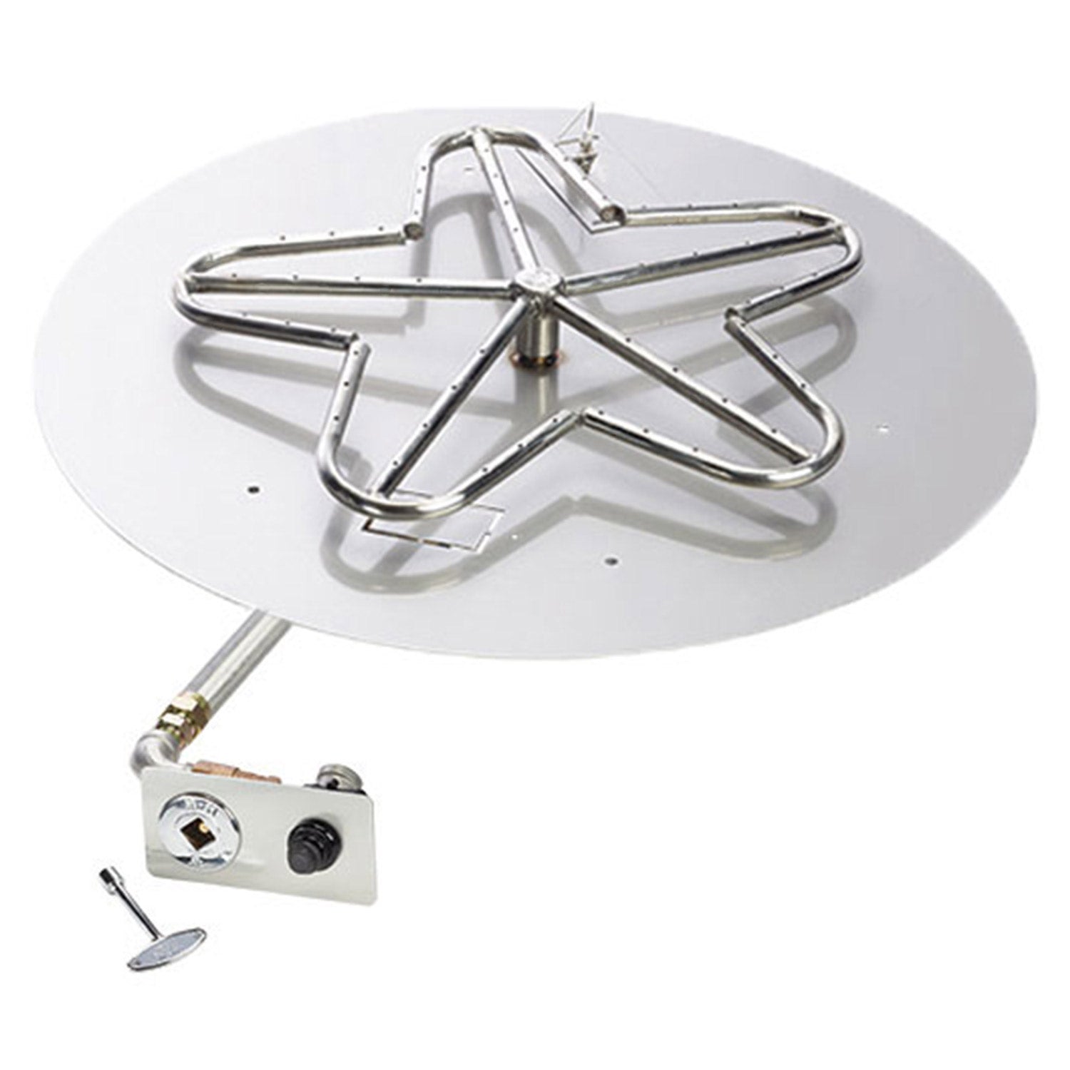 Natural gas fire pit burner kit with stainless pentagon ring burner on pan