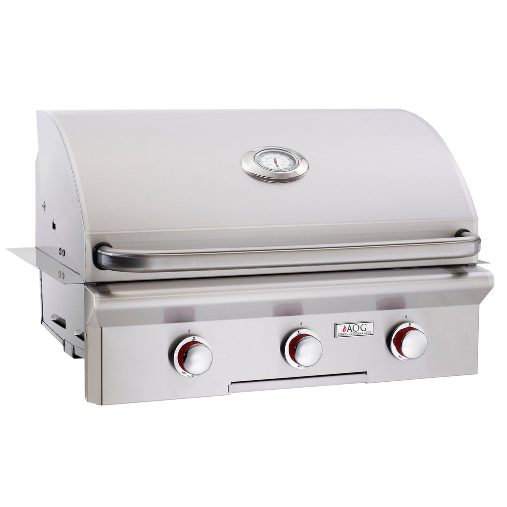 American Outdoor Grill built-in gas grill with three control knobs and front lid