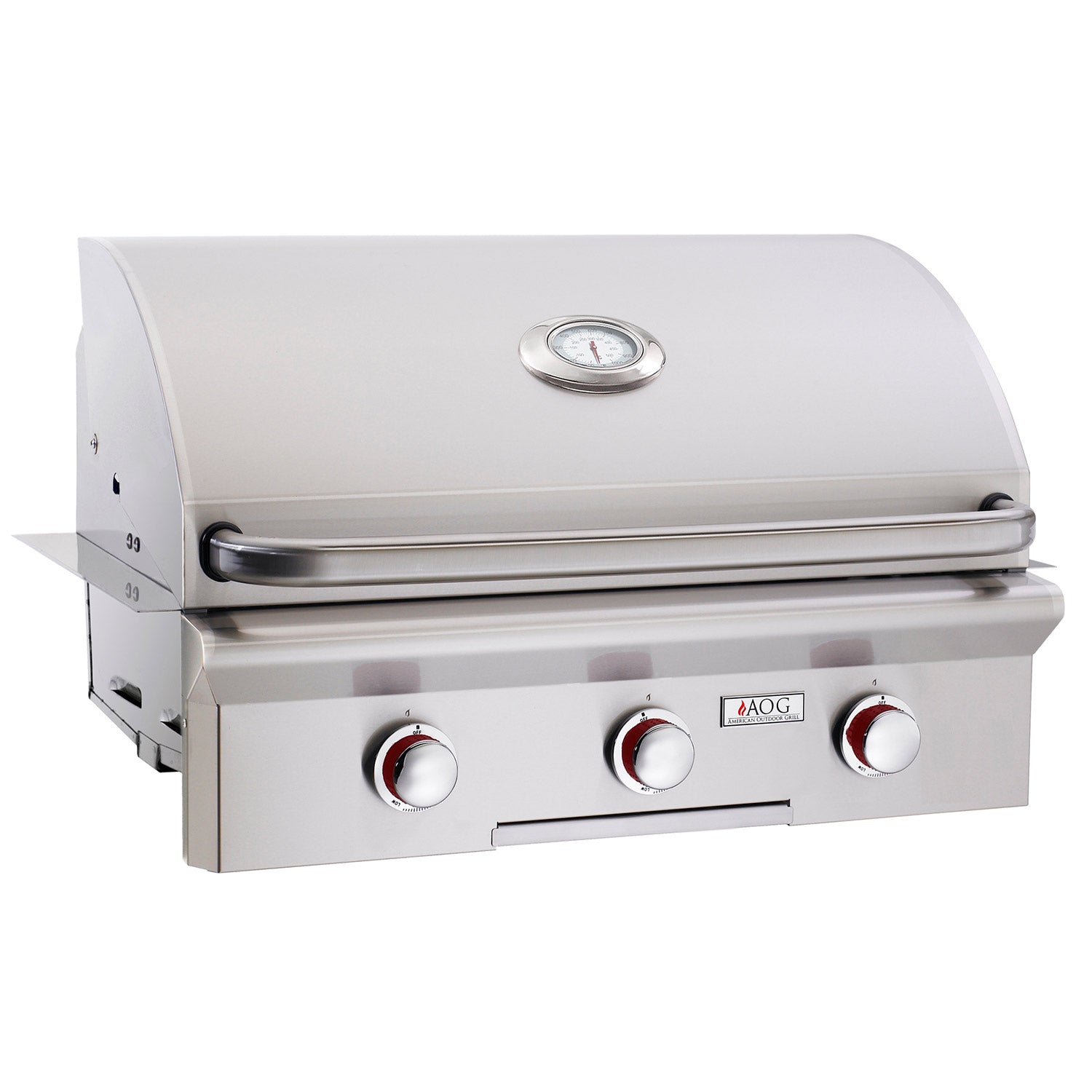 American Outdoor Grill built-in gas grill with three control knobs and front lid