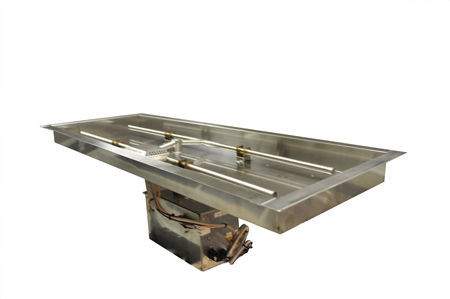 Rectangular burner tray assembly with crossbars and attached gas valve components