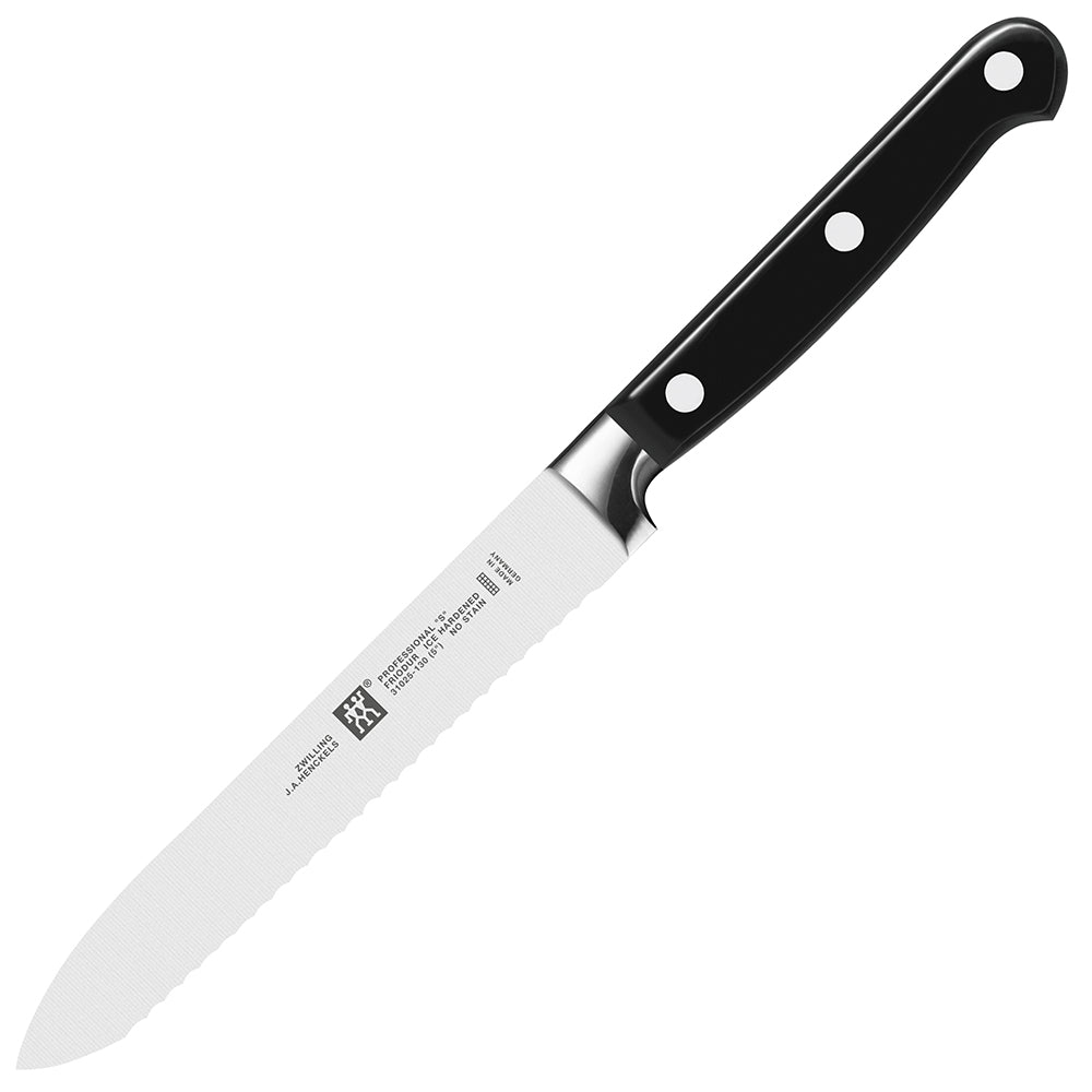 5-inch utility knife with black handle and silver blade