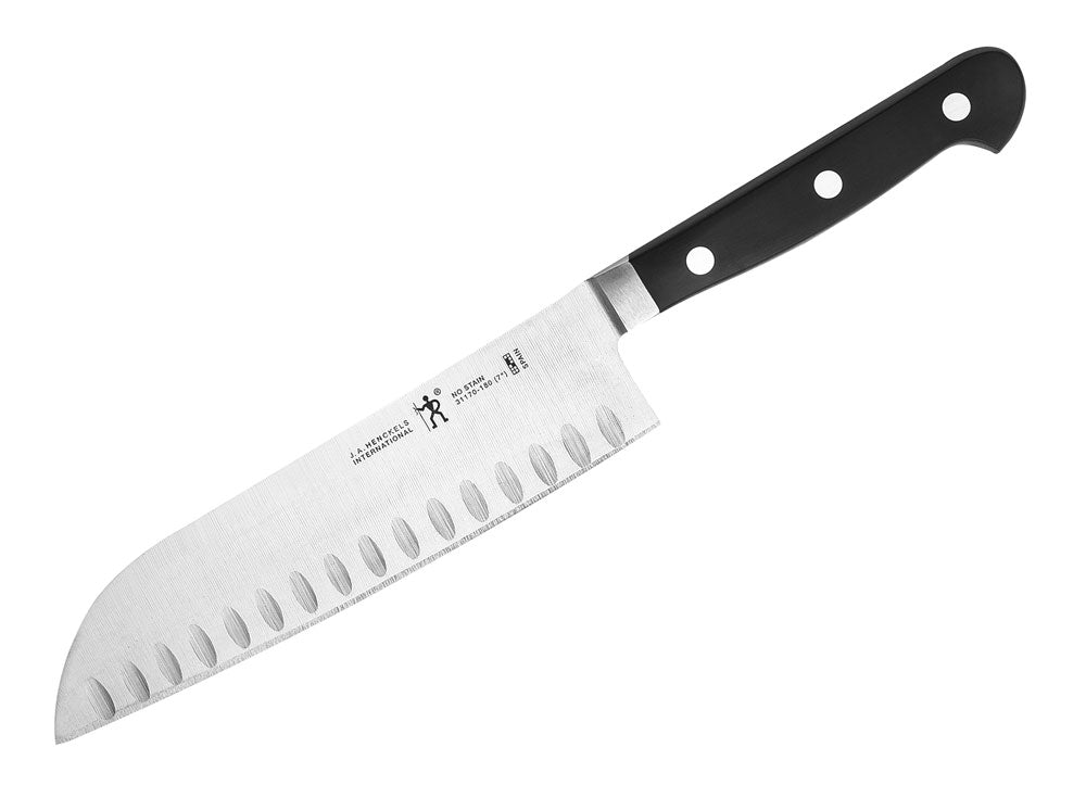 7-inch Santoku knife with black handle and stainless-steel blade