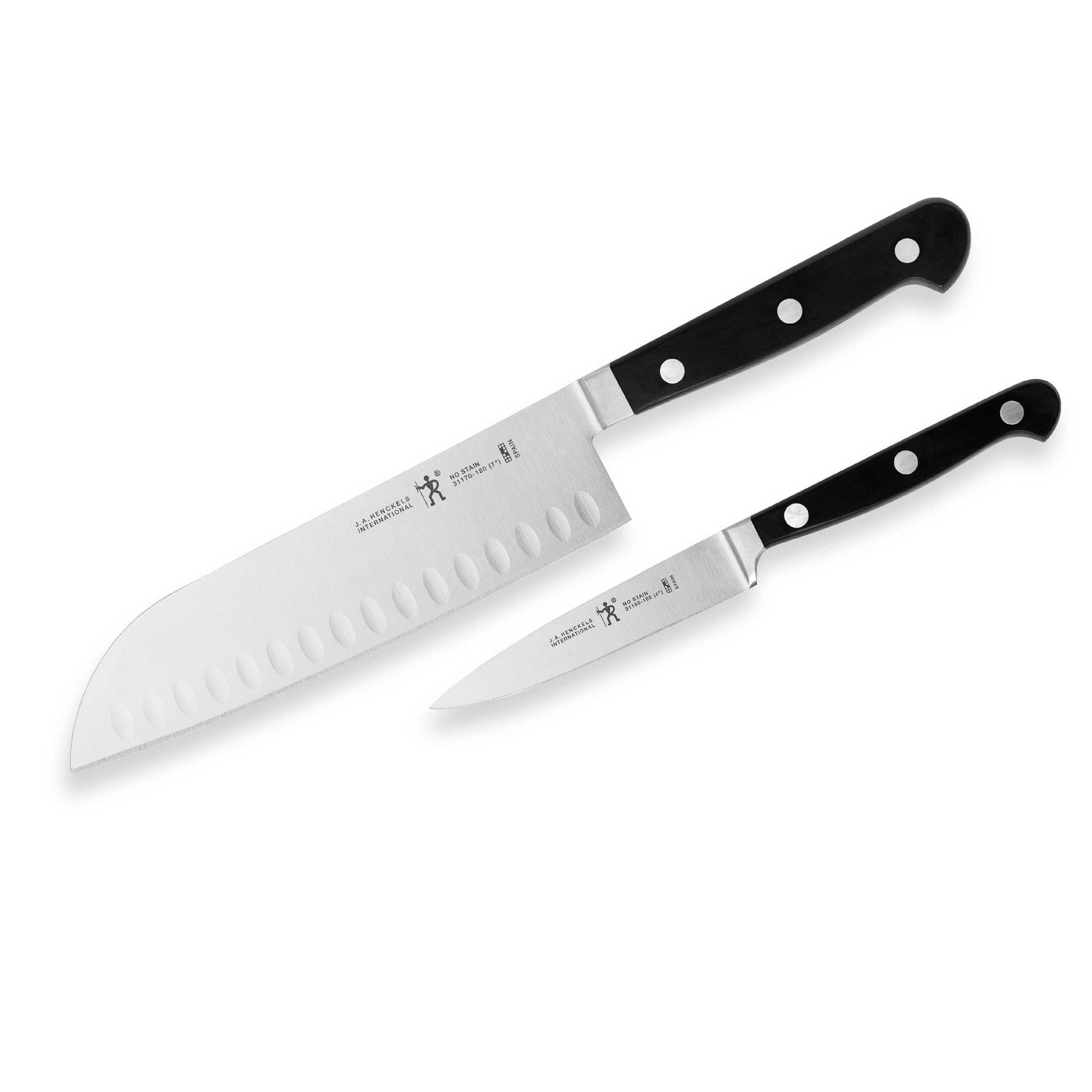 2-piece Asian knife set with white blades and black riveted handles