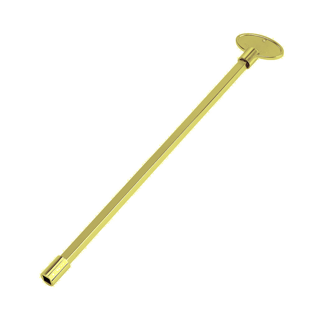18-inch gas valve key, polished brass, round head and hex socket end on long rod