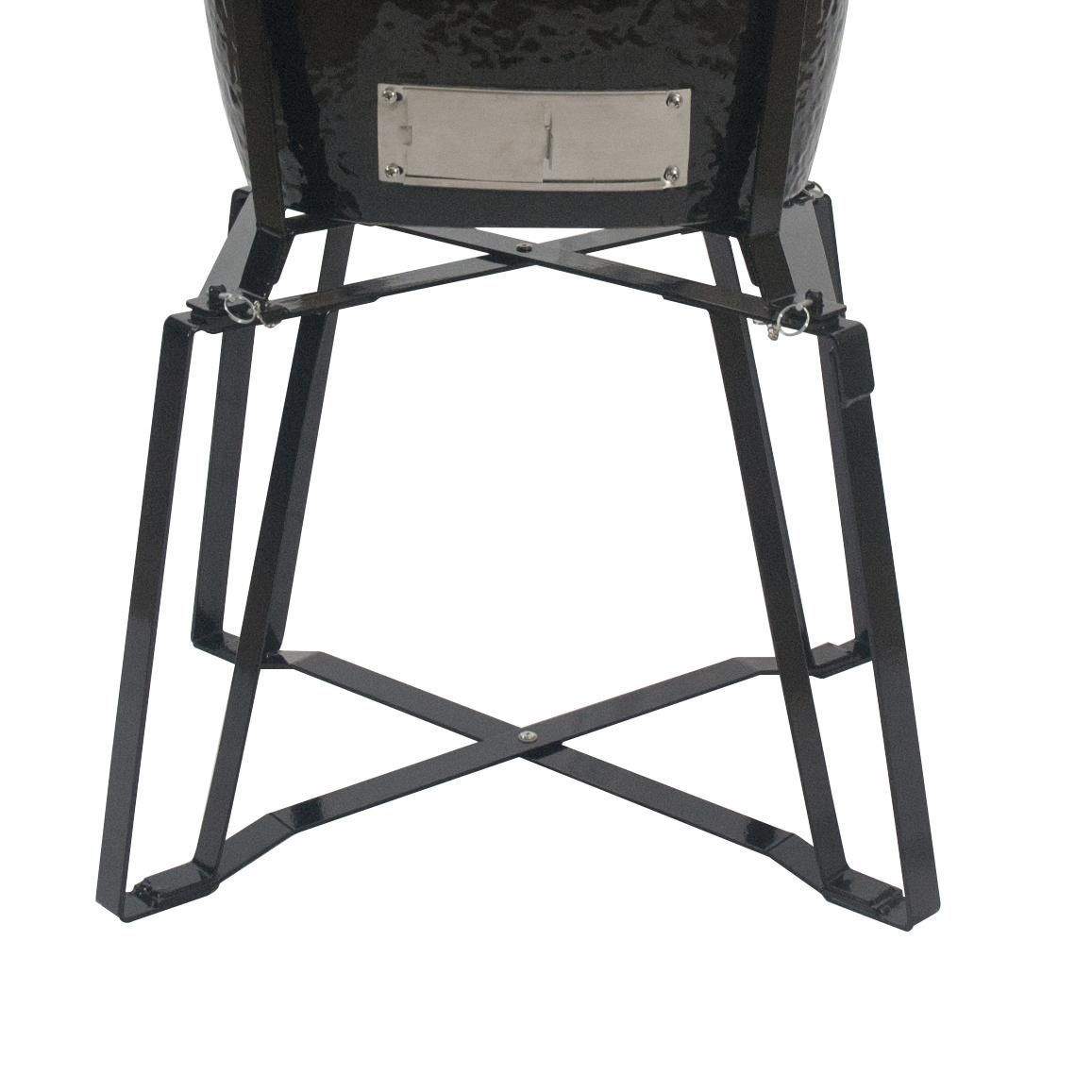 Oval grill base stand with cross-brace legs and top mounting plate