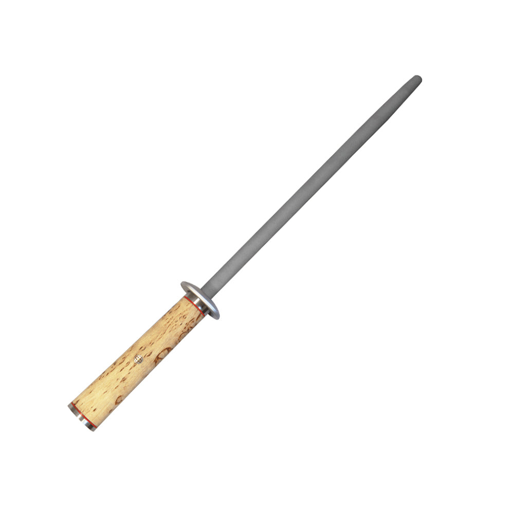 Miyabi sharpening steel with gray rod and light wood handle