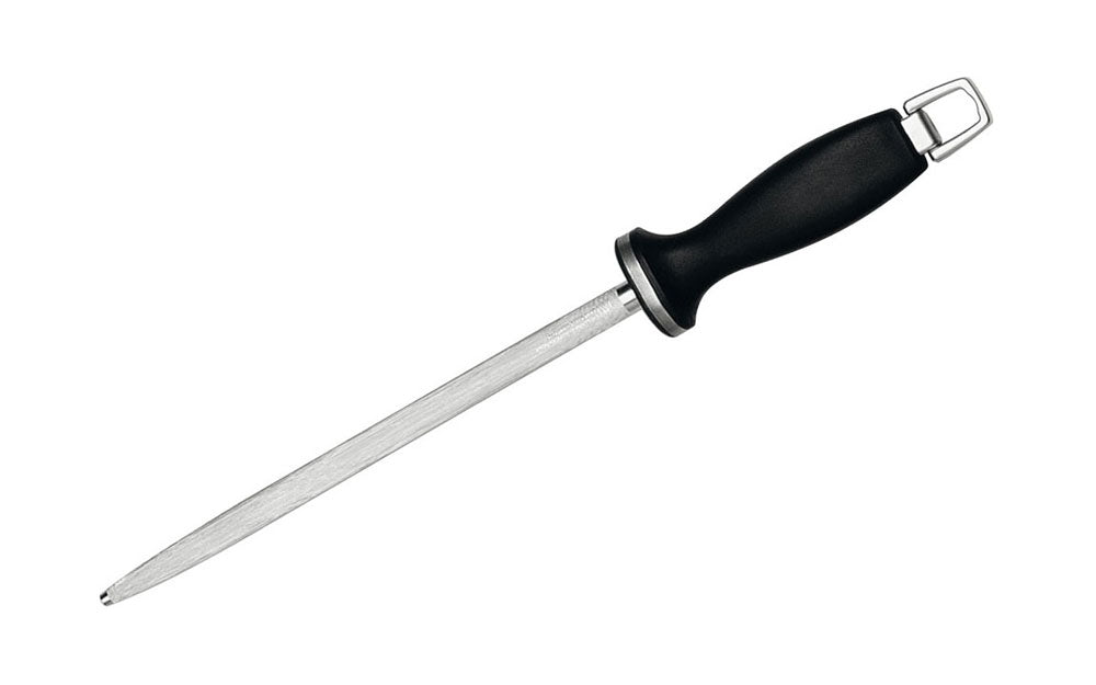 Zwilling J.A. Henckels sharpening steel with black handle and protective loop