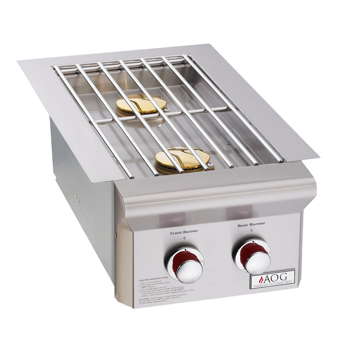 Built-in double side burner with stainless burners and two red control knobs