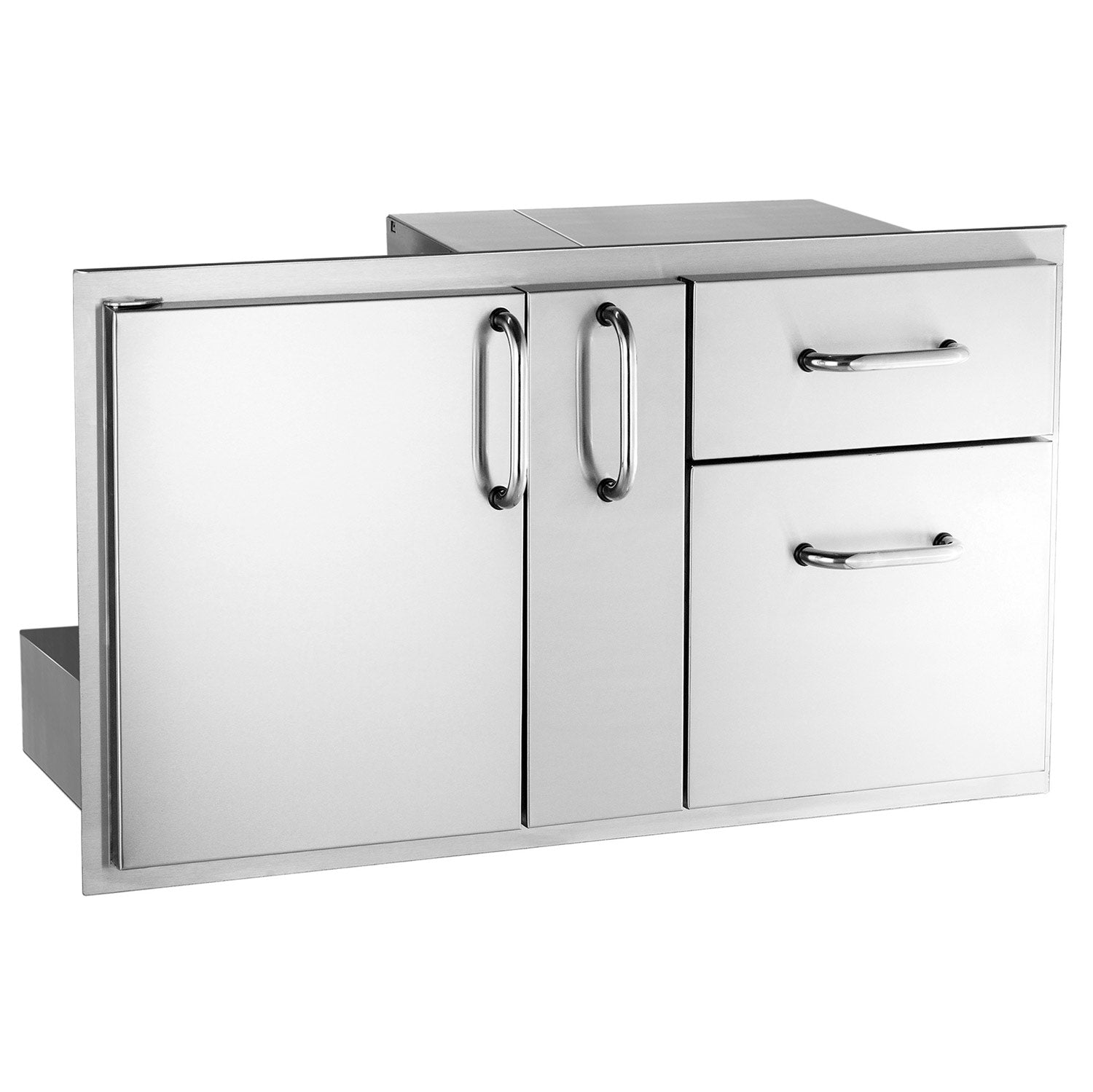 Stainless steel outdoor access door cabinet with double drawers and two vertical handles