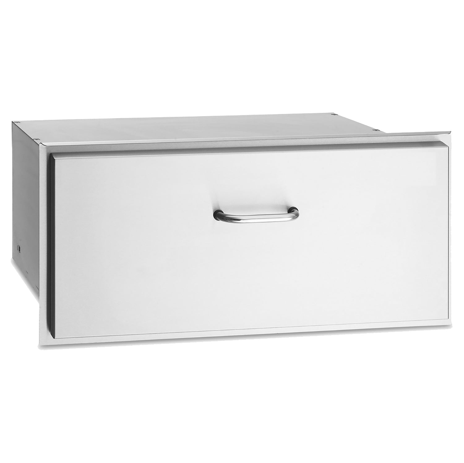 Fire Magic Select masonry drawer with chrome handle, front view